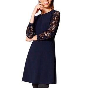 Ann Taylor Loft Women’s Navy Blue Cocktail Dress Lace Sleeves Size 0 Petite